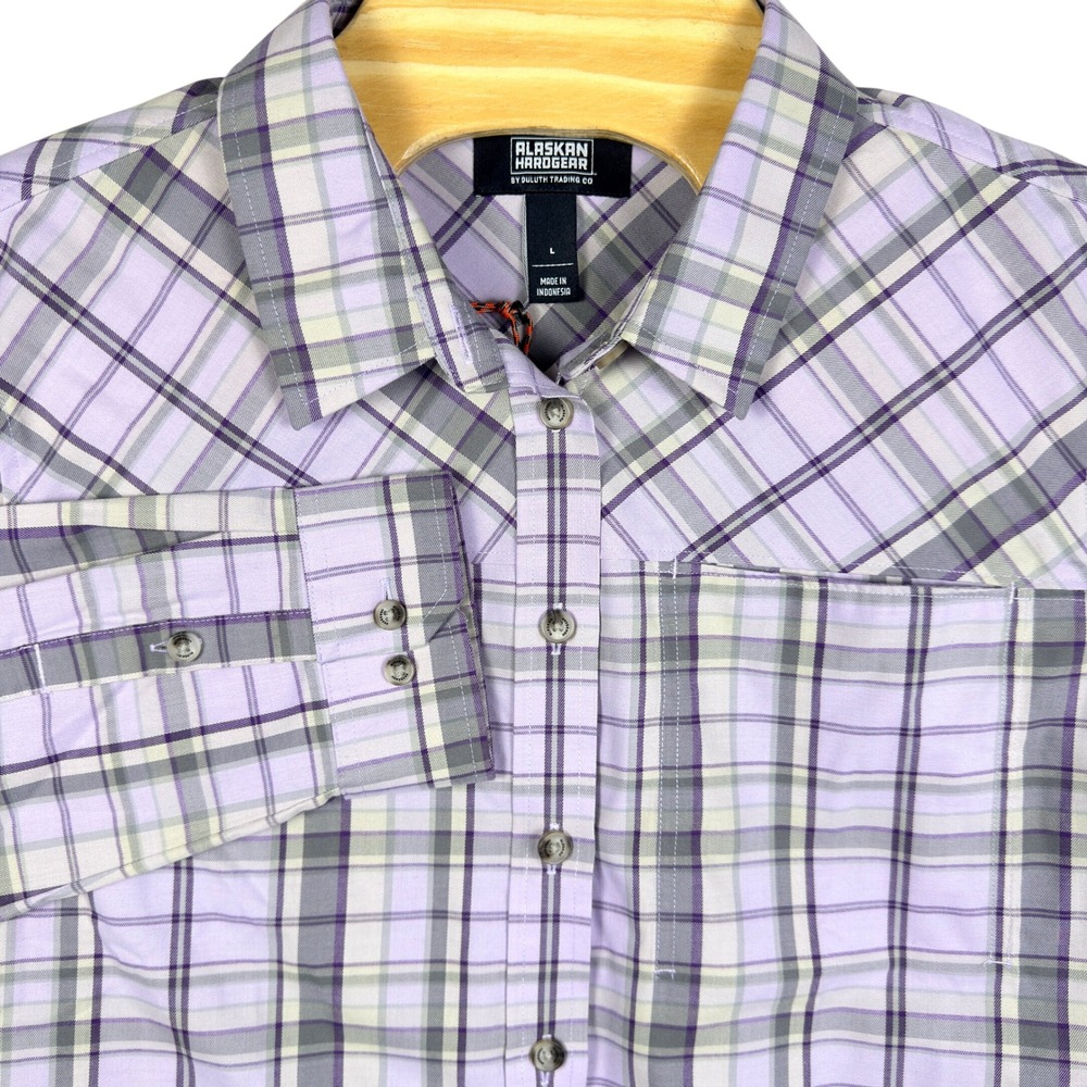 NWT Alaskan Hardgear Midnight Sun Shirt Womens Large Purple Plaid Button Up - Picture 1 of 7